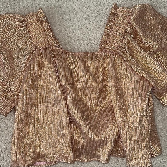 Queen of Sparkles Camel Gold Wavy Flutter Top - Picture 3 of 4